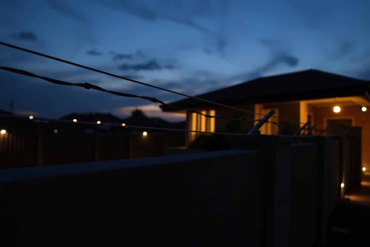Electric fence wires along a property perimeter wall